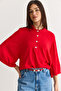 Women's Red Polo Collar Buttoned Bat Sleeve Mercerized Knitwear Blouse 2855 60286577 - 3