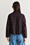 Women's Burgundy Plaid Patterned Waxed Look Water Repellent Lined Jacket 7062 60286565 - 8