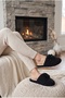 Women's Black Plush Rose Detailed House Slippers - 3