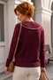 Burgundy V-Neck Cuffed Sleeves Thin Sequined Hem Ribbed Casual Knitwear Sweater 65 60 - 6