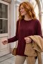 Burgundy Round Neck Cuffed Sleeves Thin Sequined Casual Knitwear Sweater 70 65