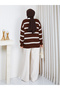 Women's Striped Polo Collar Knitwear Sweater Oversize Half Placket Buttoned Sweater - 7