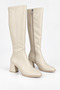 Amelia Women's Beige Almond Toe Zippered Thick Heeled Long Boots - 5