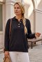 Black Polo Collar Long Sleeve Metal Buttoned Thin Sequined Ribbed Hem Casual Knitwear Sweater 66 62 - 3