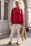 Red Polo Collar Long Sleeve Metal Buttoned Thin Sequined Hem Ribbed Casual Knitwear Sweater 66 62 - 6