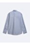 Straight Fit Striped Blue Shirt with Pocket Detail - 3