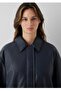 Faux Leather Regular Straight, Dark Blue Women's Jacket. - 4