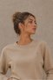 Kadın Bej Bisiklet Yaka Basic Pamuklu Sweatshirt - 3