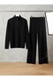 Women's Corded Fabric Neck and Leg Zippered Slit Knit Set - 5
