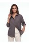 Smoked Cotton Blend Wrinkled Textured Off-Shoulder Oversized Buttoned Basic Shirt - 2