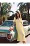 Yellow Cotton Muslin Fabric Double Breasted Closure Balloon Sleeves Long Fit Relaxed Cut Dress