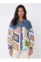Mustard Denim Quilted Fabric Shirt Collar Long Sleeve Buttoned Colorful Patterned Denim Jacket - 2