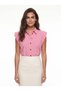 Pink Cotton Shirt Collar Relaxed Fit Front Buttoned Gingham Patterned Sleeveless Summer Shirt - 2