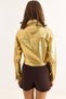 Gold Cotton Fabric Shirt Collar Long Sleeve Cropped Cut Buttoned Metallic Look Denim Jacket - 4