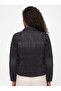 Black Cotton Fabric Shirt Collar Long Sleeve Washable Pocket Flap Buttoned Denim Jacket - 3