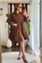 Brown Woven Fabric Shirt Collar Waist Belt Detailed Long Sleeve Shirt Dress