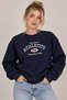 Navy Blue Three-Thread Embroidered Fabric Crew Neck Long Sleeve Sweatshirt with Lettering Embroidery Detail - 3