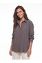 Smoked Cotton Blend Wrinkled Textured Off-Shoulder Oversized Buttoned Basic Shirt - 4