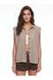 Coffee Cotton Shirt Collar Relaxed Fit Front Buttoned Gingham Patterned Sleeveless Summer Shirt - 2