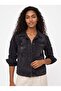 Black Cotton Fabric Shirt Collar Long Sleeve Washable Pocket Flap Buttoned Denim Jacket - 2