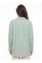 Mint Green Cotton Blend Off-Shoulder Oversize Buttoned Wrinkled Textured Basic Shirt - 3