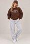 Brown Three-Thread Raised Crew Neck Relaxed Fit Sweatshirt with Letter Embroidery Detail - 2