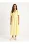 Yellow Cotton Muslin Fabric Double Breasted Closure Balloon Sleeves Long Fit Relaxed Cut Dress - 2