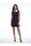 Black Lace Collar Bow Detail Sleeveless Double Woven Fabric Mini Form Dress - 2