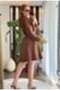 Brown Woven Fabric Shirt Collar Waist Belt Detailed Long Sleeve Shirt Dress - 2