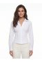 White Cotton Shirt with Collar, Long Sleeves, Body-Fitting, Zippered, Back-Corsage Tie-Up Shirt - 2