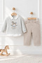 Baby Boy Thessaloniki Knitted Horse Patterned Shirt with Collar and Pants 2-Piece Set