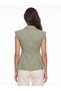 Green Cotton Linen Textured Shirt with Collar, Waistband, Flounce Skirt Detail and Buttoned Shirt - 3