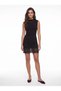 Black Stretch Fabric Crew Neck Sleeveless Ruched Detailed Bodycon Ruched Short Dress - 2