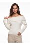 Cream Acrylic Blended Textured Degaje Collar Long Sleeve Standard Form Ribbed Knitwear Sweater