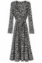 Black and White Flexible Polyester Fabric Double Breasted Collar Belted Seasonal Plus Size Dress - 3