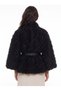 Black Soft Textured Polyester Fabric Plush Form Poncho with Waist Belt Detail - 2