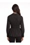 Black Cotton Poplin Classic Shirt with Collar, Waist-Tied Drawstring Detail, Buttoned Long Sleeve Shirt - 3