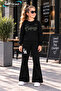 Winter, Spring, and Autumn Girls' Black Spanish Flared Bottoms and Black Sweat Top