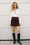 Suede Double Belted Mini Skirt - Burgundy