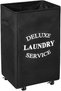 90L Large Rectangular Collapsible Laundry Hamper with Wheels, Beige