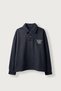 Men's Boxy Fit Basic Embroidered Polo Collar Sweatshirt Navy Blue