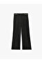 Slim Fit Ornamented Buttoned Straight Wide Leg Trousers