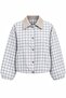 Gray Square Pattern Bomber Jacket with Elastic Detail at the Wrist - 4245