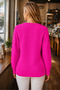 Women's Round Neck Long Sleeve Thessaloniki Sleeve Hair Braided Twisted Stylish Elegant Casual Fuchsia Knitwear Sweater - 3