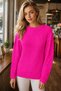 Women's Round Neck Long Sleeve Thessaloniki Sleeve Hair Braided Twisted Stylish Elegant Casual Fuchsia Knitwear Sweater - 6