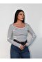 Striped Ribbed U-Neck Blouse - 4