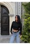 Black Fingerless Scuba Crop Top