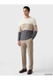 Beige Crew Neck Color Blocked Men's Knitwear Sweater - 2
