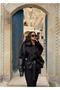 Black Fur Collar Leather Coat - 2