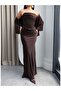 Strapless Satin Dress with Scarf - 7